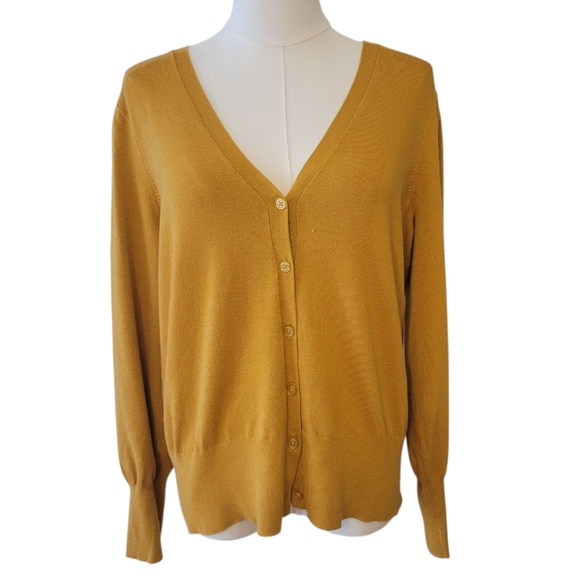 Ann Taylor Mustard Cardigan Sweater Size Large - Picture 1 of 4